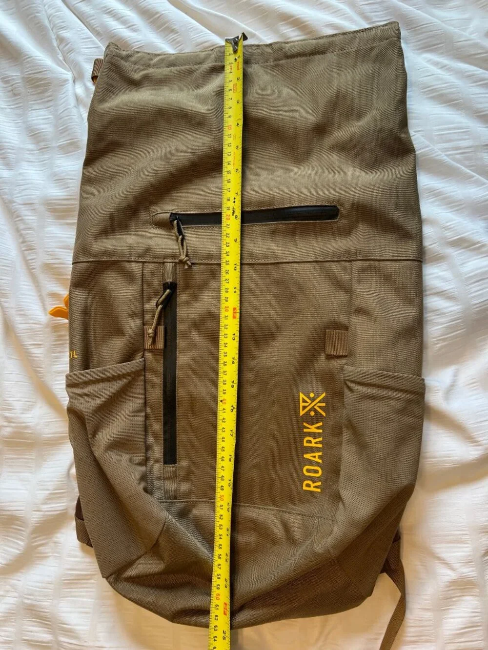 Roark Passenger 2.0 27L rolltop canvas backpack in toffee color (tan)